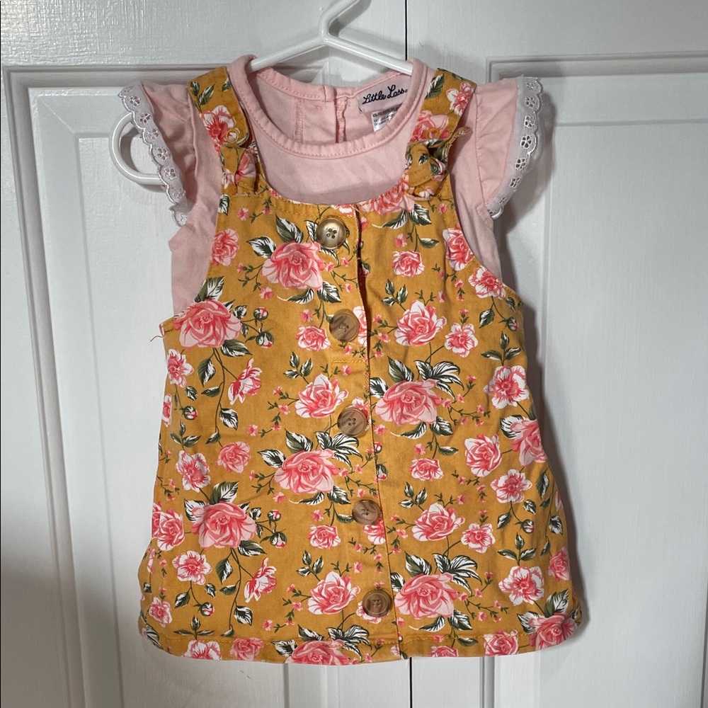 Floral Button-Down Dress with Pink Top